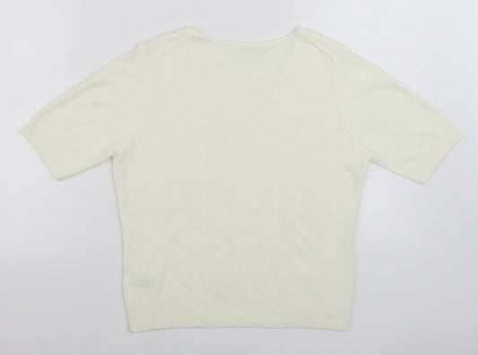 Marks and Spencer Womens Ivory V-Neck Acrylic Pullover Jumper Size 16
