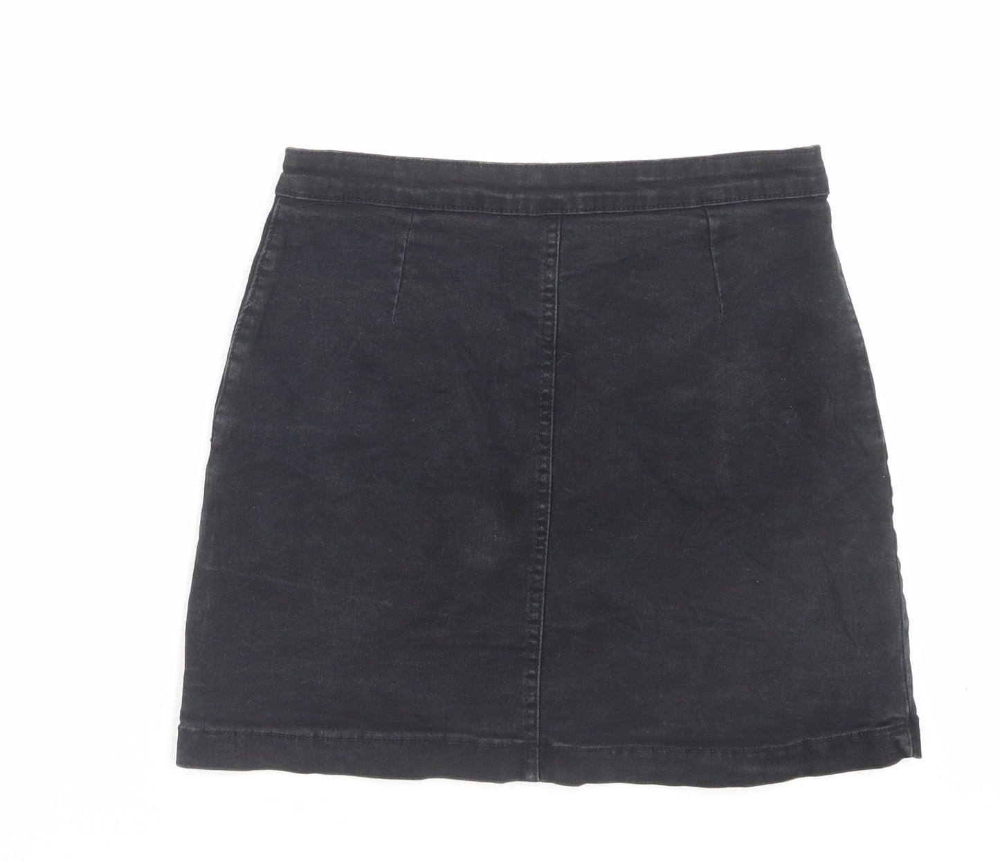 Boohoo Womens Black Cotton A-Line Skirt Size 12 Button