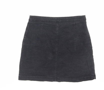 Boohoo Womens Black Cotton A-Line Skirt Size 12 Button