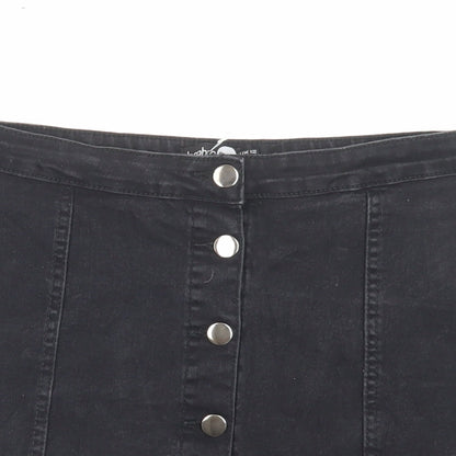 Boohoo Womens Black Cotton A-Line Skirt Size 12 Button
