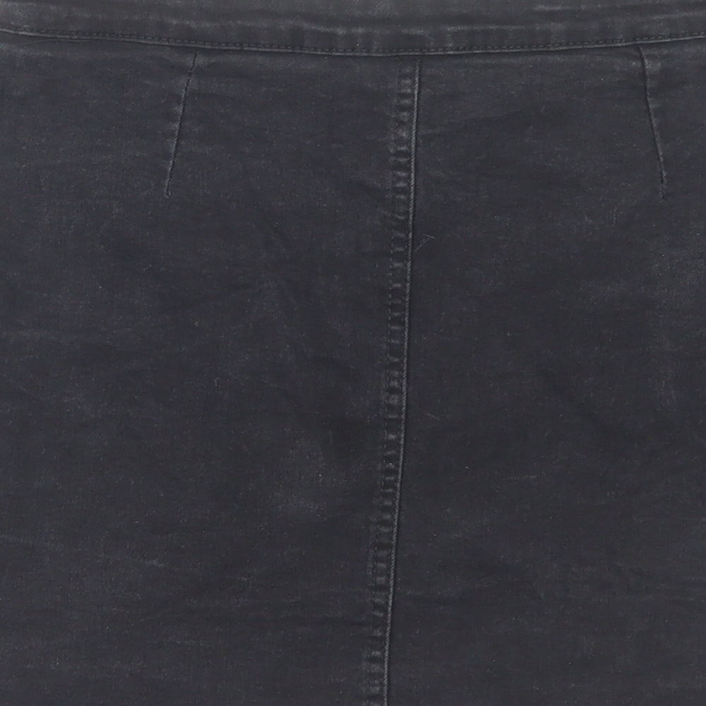 Boohoo Womens Black Cotton A-Line Skirt Size 12 Button