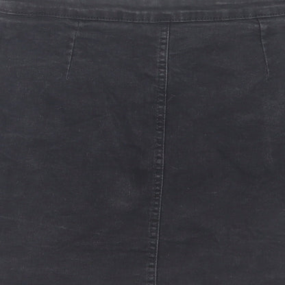 Boohoo Womens Black Cotton A-Line Skirt Size 12 Button