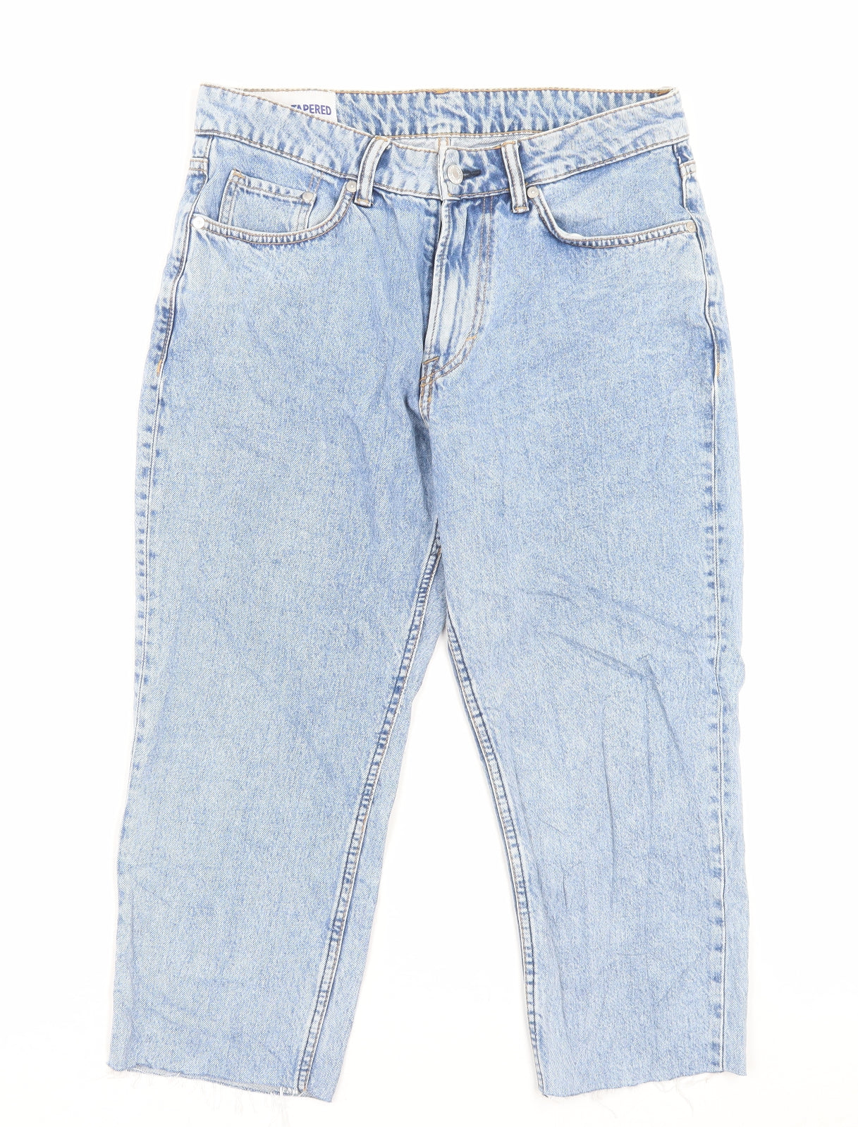 H&M Womens Blue Cotton Cropped Jeans Size 30 L21 in Regular Button