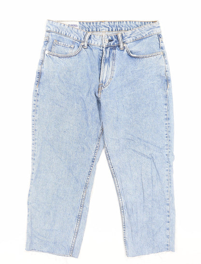 H&M Womens Blue Cotton Cropped Jeans Size 30 L21 in Regular Button