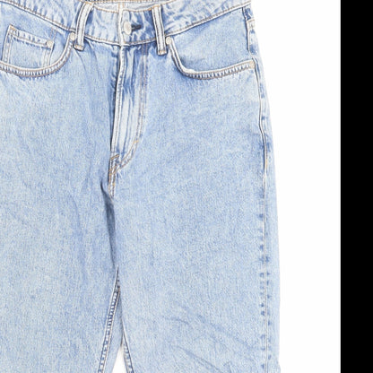 H&M Womens Blue Cotton Cropped Jeans Size 30 L21 in Regular Button