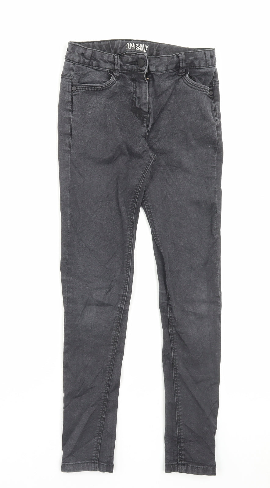 Marks and Spencer Girls Grey Cotton Skinny Jeans Size 11-12 Years Regular Button