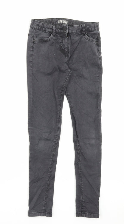 Marks and Spencer Girls Grey Cotton Skinny Jeans Size 11-12 Years Regular Button