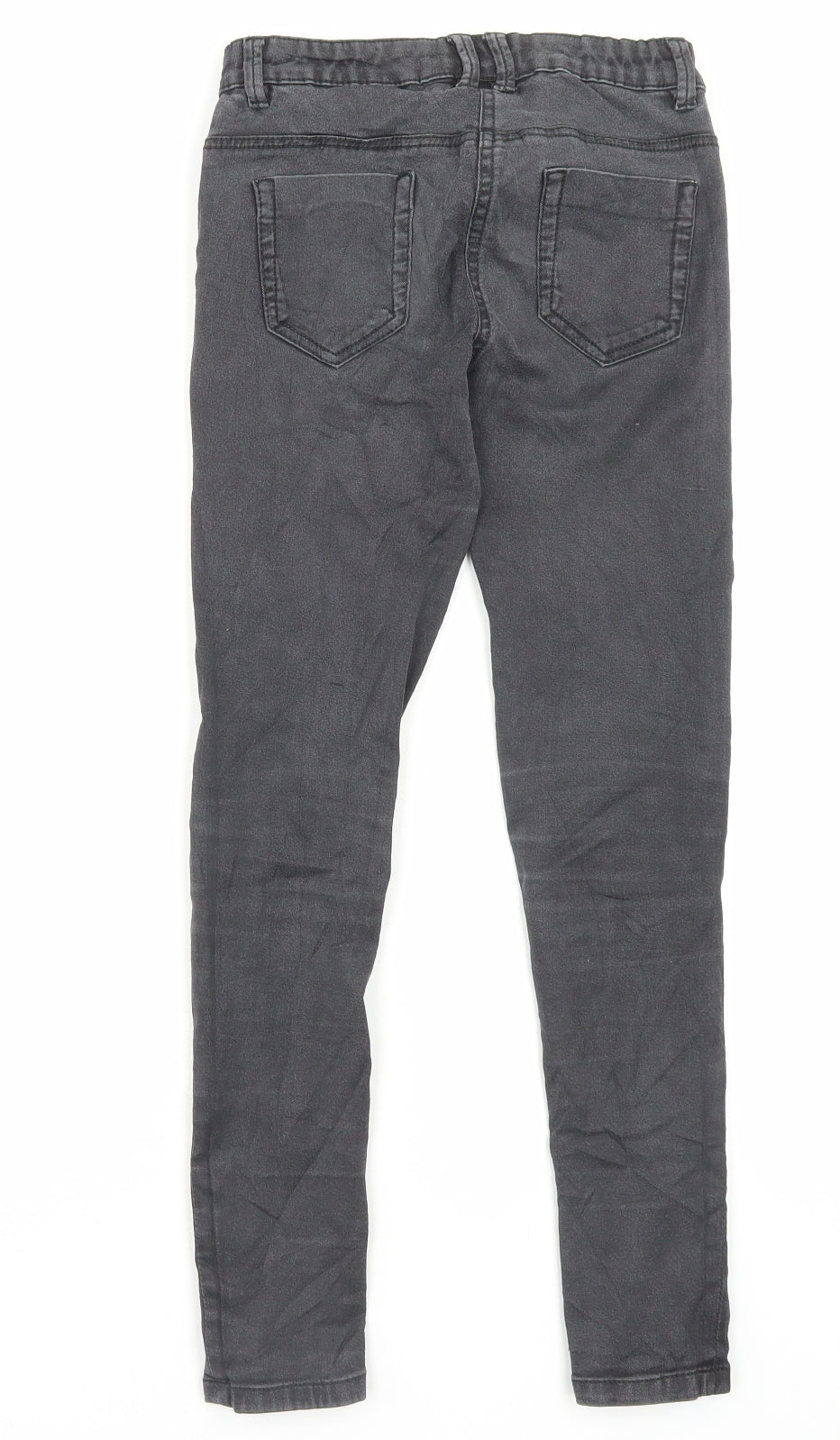 Marks and Spencer Girls Grey Cotton Skinny Jeans Size 11-12 Years Regular Button