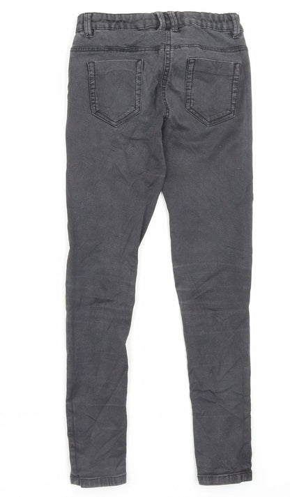 Marks and Spencer Girls Grey Cotton Skinny Jeans Size 11-12 Years Regular Button
