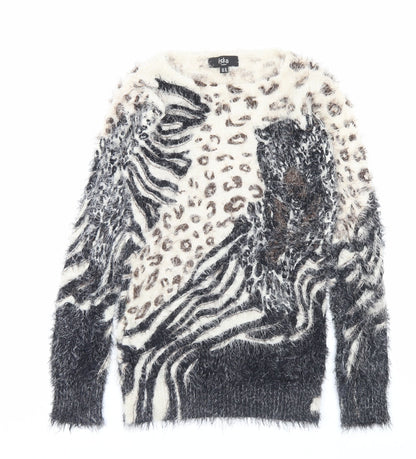Iska London Womens Brown Crew Neck Animal Print Polyamide Pullover Jumper Size 10