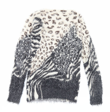 Iska London Womens Brown Crew Neck Animal Print Polyamide Pullover Jumper Size 10
