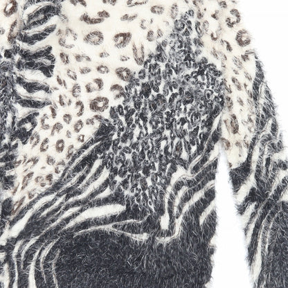 Iska London Womens Brown Crew Neck Animal Print Polyamide Pullover Jumper Size 10