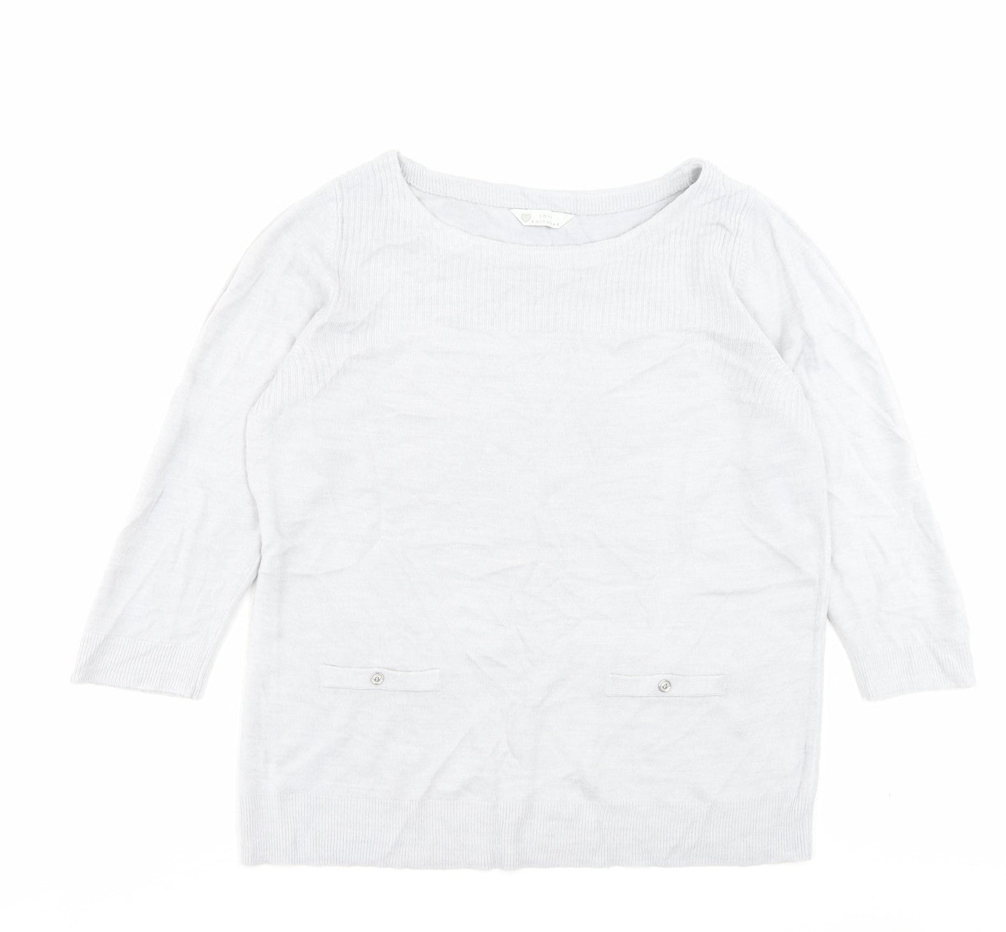 BHS Womens Grey Boat Neck Acrylic Pullover Jumper Size 16