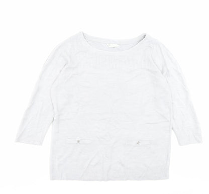 BHS Womens Grey Boat Neck Acrylic Pullover Jumper Size 16