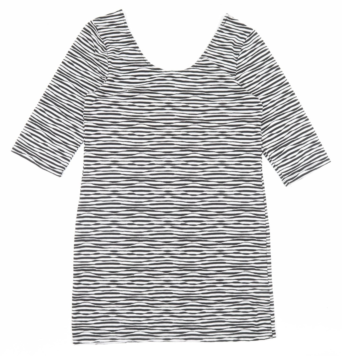 Atmosphere Womens Black Striped Polyester A-Line Size 16 Scoop Neck Pullover