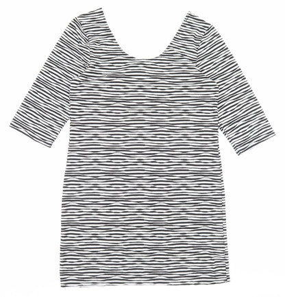 Atmosphere Womens Black Striped Polyester A-Line Size 16 Scoop Neck Pullover