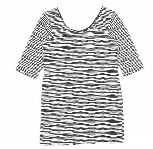 Atmosphere Womens Black Striped Polyester A-Line Size 16 Scoop Neck Pullover