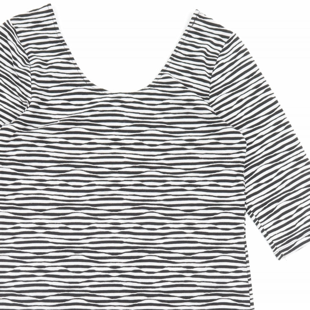 Atmosphere Womens Black Striped Polyester A-Line Size 16 Scoop Neck Pullover