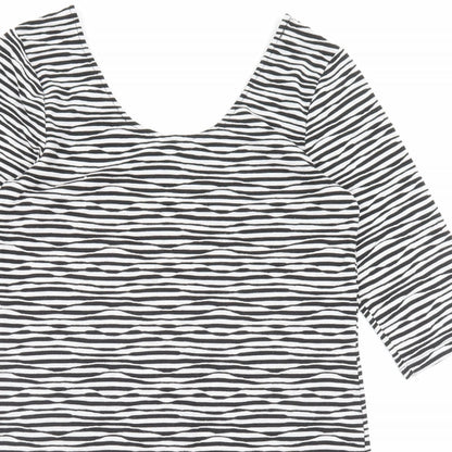 Atmosphere Womens Black Striped Polyester A-Line Size 16 Scoop Neck Pullover