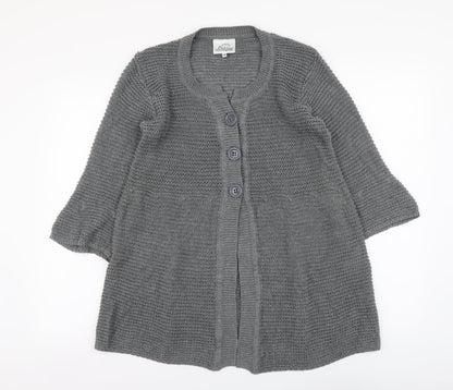Linique Womens Grey Round Neck Cotton Cardigan Jumper Size L