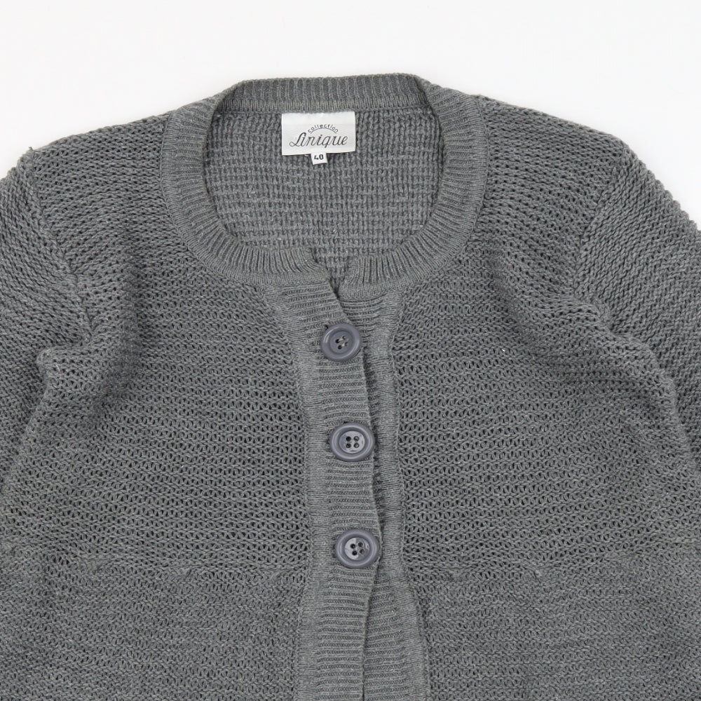 Linique Womens Grey Round Neck Cotton Cardigan Jumper Size L