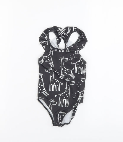F&F Girls Grey Geometric Polyester Bodysuit One-Piece Size 2-3 Years Pullover - Giraffe Print Swimwear