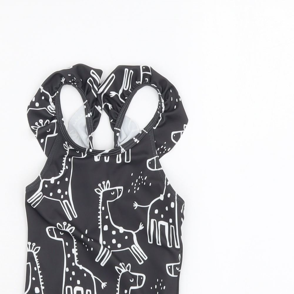 F&F Girls Grey Geometric Polyester Bodysuit One-Piece Size 2-3 Years Pullover - Giraffe Print Swimwear