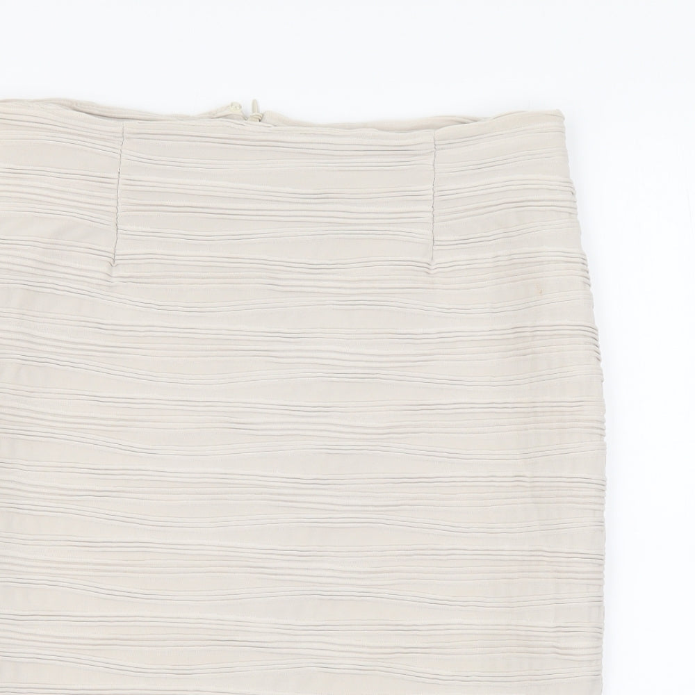 H&M Womens Beige Polyester A-Line Skirt Size M Zip