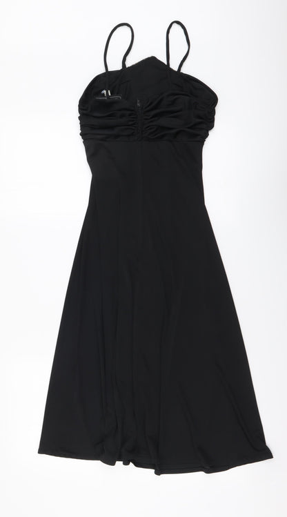 Shubette Womens Black Polyester A-Line Size 12 V-Neck Zip