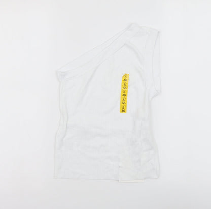 Pull&Bear Womens White Polyester Basic Blouse Size S One Shoulder