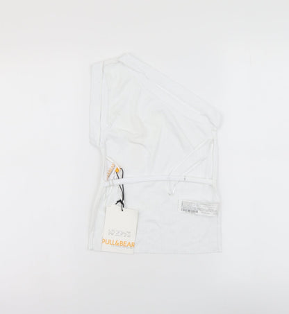 Pull&Bear Womens White Polyester Basic Blouse Size S One Shoulder