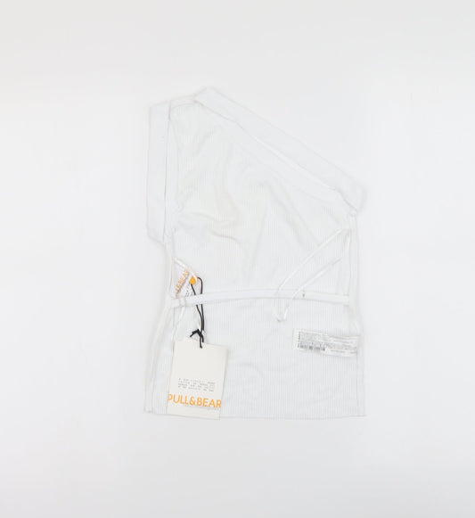 Pull&Bear Womens White Polyester Basic Blouse Size S One Shoulder