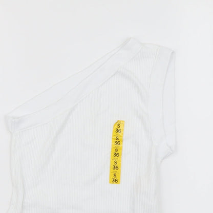 Pull&Bear Womens White Polyester Basic Blouse Size S One Shoulder