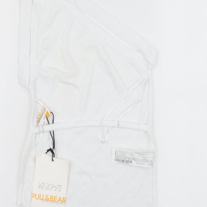 Pull&Bear Womens White Polyester Basic Blouse Size S One Shoulder