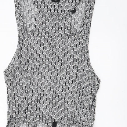 H&M Womens Black Geometric Polyester Mini Size 6 Round Neck Zip