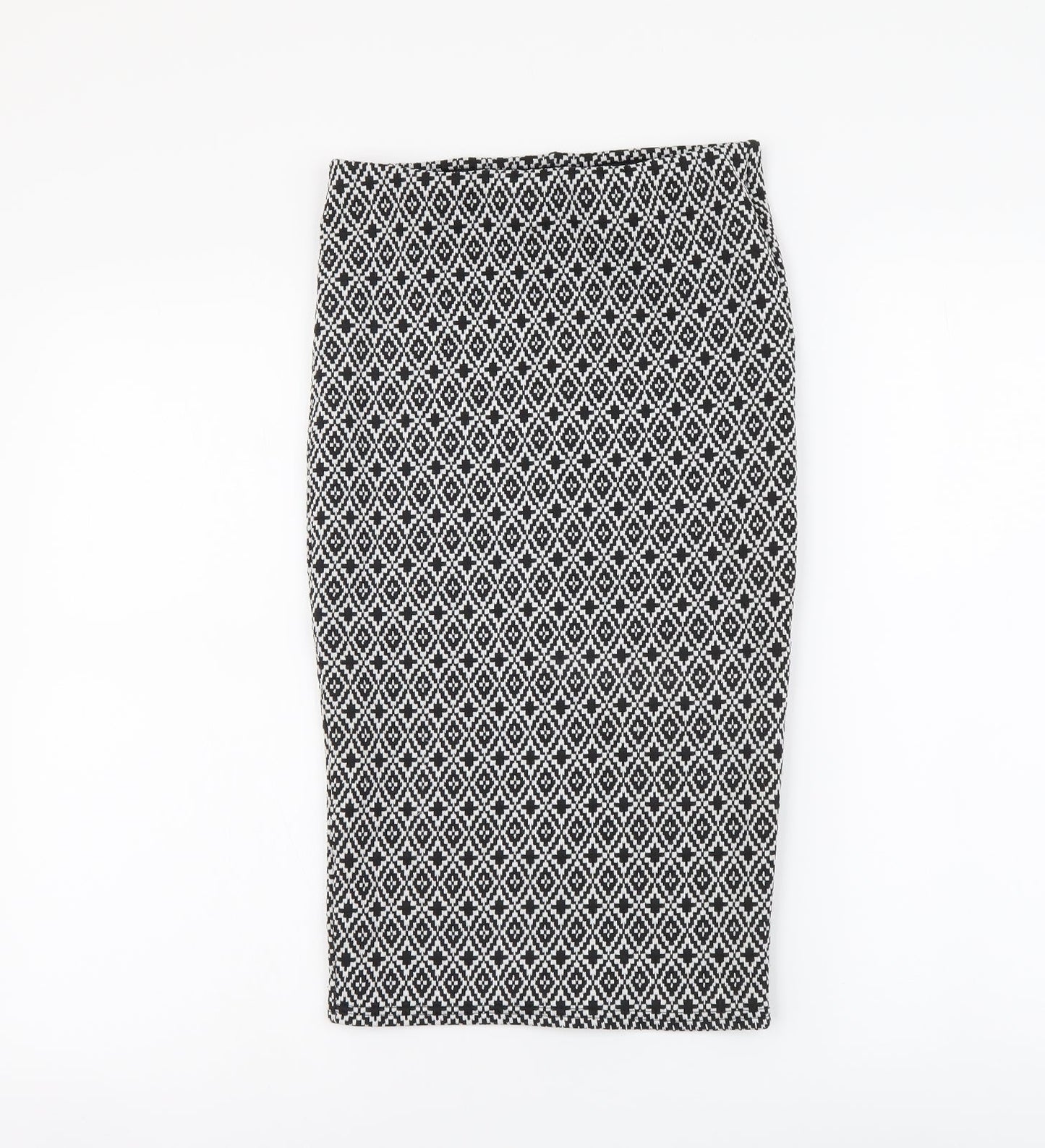 Primark Womens Black Geometric Polyester Straight & Pencil Skirt Size 6 Drawstring