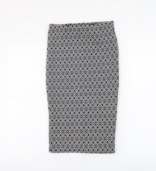 Primark Womens Black Geometric Polyester Straight & Pencil Skirt Size 6 Drawstring