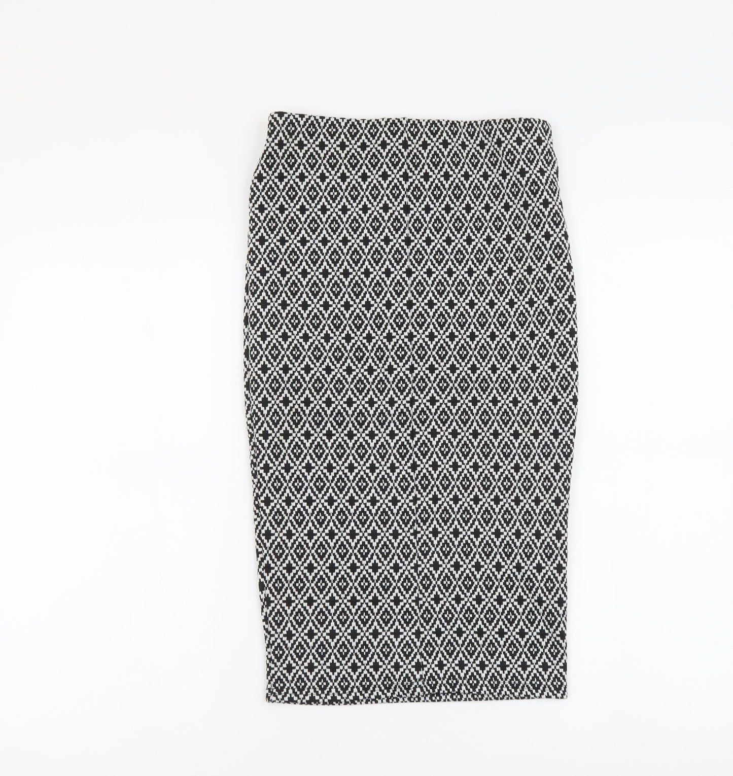 Primark Womens Black Geometric Polyester Straight & Pencil Skirt Size 6 Drawstring