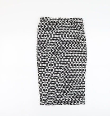 Primark Womens Black Geometric Polyester Straight & Pencil Skirt Size 6 Drawstring