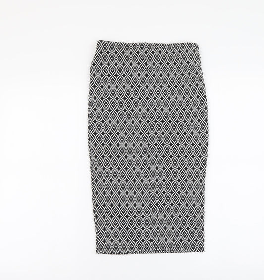 Primark Womens Black Geometric Polyester Straight & Pencil Skirt Size 6 Drawstring