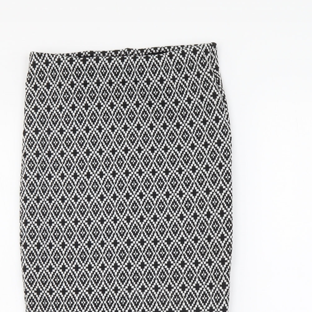 Primark Womens Black Geometric Polyester Straight & Pencil Skirt Size 6 Drawstring