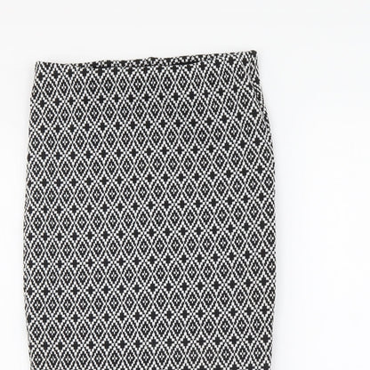 Primark Womens Black Geometric Polyester Straight & Pencil Skirt Size 6 Drawstring