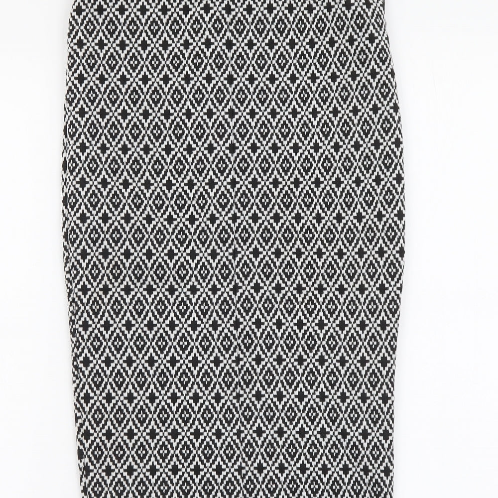Primark Womens Black Geometric Polyester Straight & Pencil Skirt Size 6 Drawstring