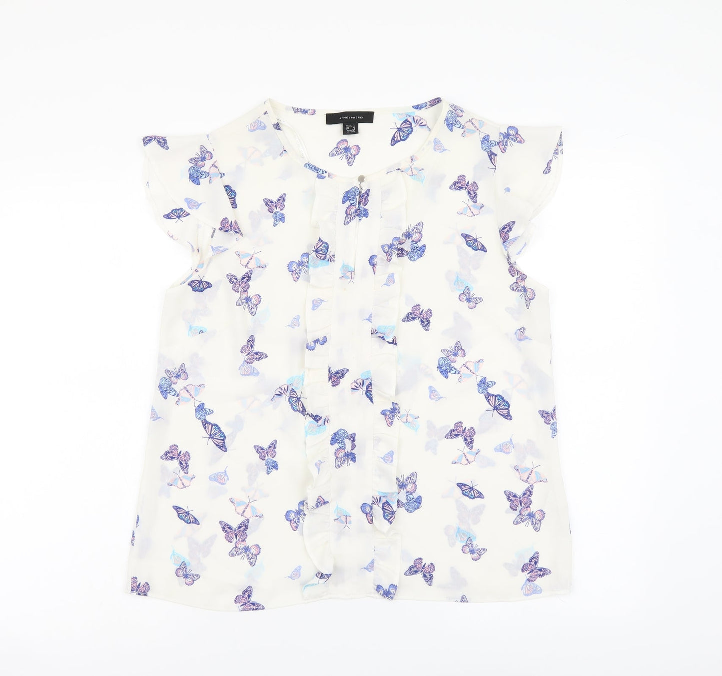 Atmosphere Womens White Geometric Polyester Basic Blouse Size 12 V-Neck - Butterfly pattern