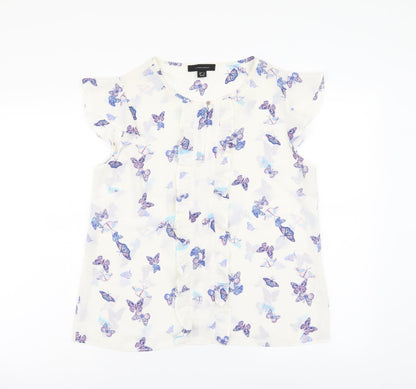 Atmosphere Womens White Geometric Polyester Basic Blouse Size 12 V-Neck - Butterfly pattern