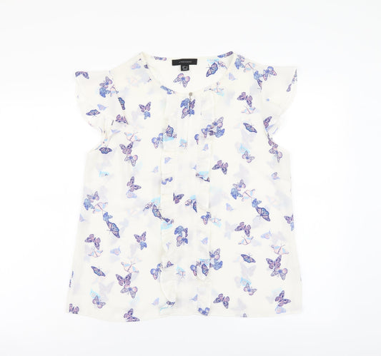 Atmosphere Womens White Geometric Polyester Basic Blouse Size 12 V-Neck - Butterfly pattern