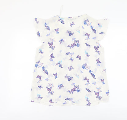 Atmosphere Womens White Geometric Polyester Basic Blouse Size 12 V-Neck - Butterfly pattern