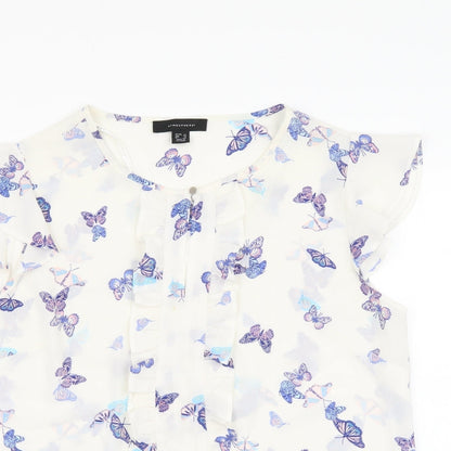 Atmosphere Womens White Geometric Polyester Basic Blouse Size 12 V-Neck - Butterfly pattern