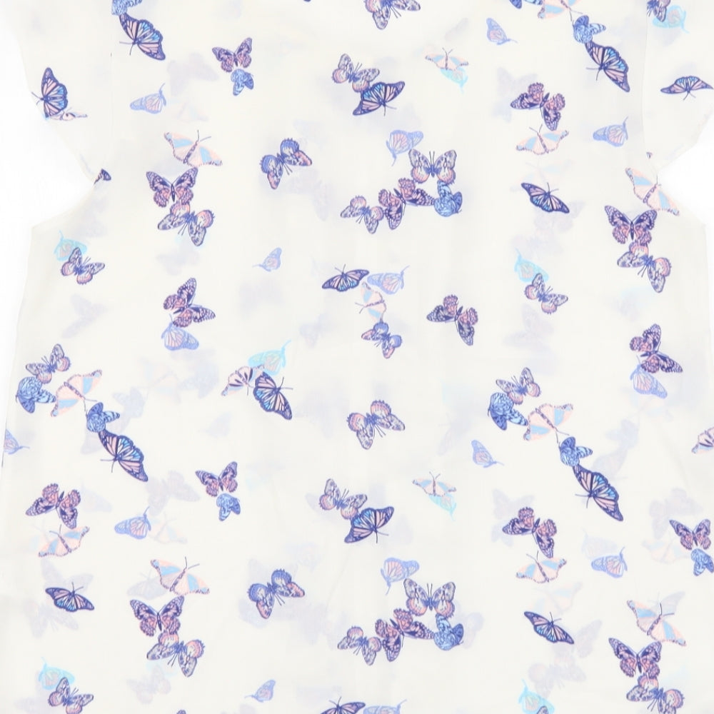 Atmosphere Womens White Geometric Polyester Basic Blouse Size 12 V-Neck - Butterfly pattern