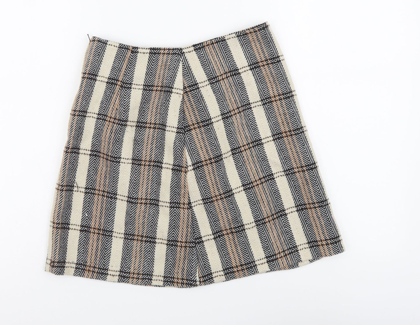 Primark Womens Beige Plaid Polyester Mini Skirt Size 6 Zip